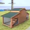 Garden Backyad 2-layer Large Wooden Outdoor Rabbit Hutch Chicken Coop with Doors, Tray, Asphalt Roof