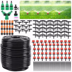 Garden Drip Irrigation Kit, 164 ft/50 m Greenhouse Micro Automatic Drip Irrigation System Kit with 1/4 in. 1/2 in. Blank Distribution Hose Hose Adjust