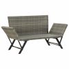 Patio Bench with Cushions 69.3" Gray Poly Rattan
