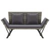 Patio Bench with Cushions 69.3" Gray Poly Rattan