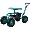 Rolling Garden Scooter Garden Cart Seat with Wheels and Tool Tray; 360 Swivel Seat; Green