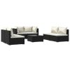 7 Piece Garden Lounge Set with Cushions Poly Rattan Black