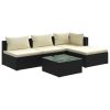 5 Piece Garden Lounge Set with Cushions Poly Rattan Black