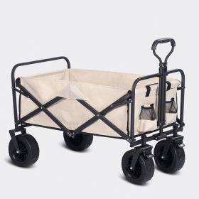 Folding Wagon Carts Collapsible Beach Wagon With Big Wheels For Sand 330lbs Capacity (Color: Khaki)